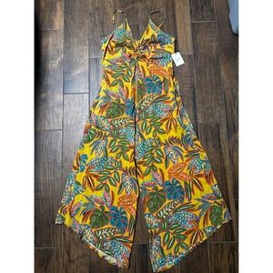 NWT Japna Singh Tropical Wide Leg Jumpsuit XL Smocked resortcore boho revival